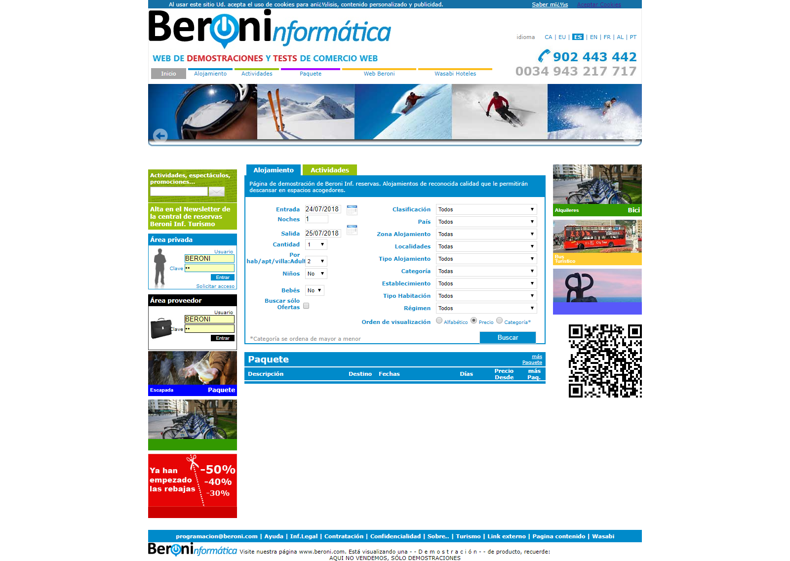 central de reservas online mediante carga de producto propio en Wholesaler