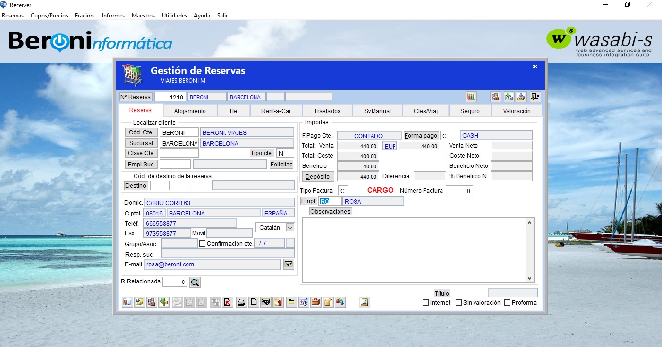 Receiver programa de gestión para agencias de viajes recpetivas